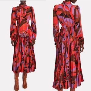 Ronny Kobo | NWT! Lauren Printed Cut-Out Pleated 70’s Inspired Midi Dress